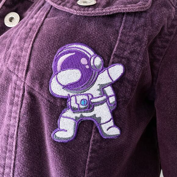 Purple Trucker Jacket 100% Cotton Sz 2 Spacecore Festival Y2K Semi Cropped - Picture 2 of 9